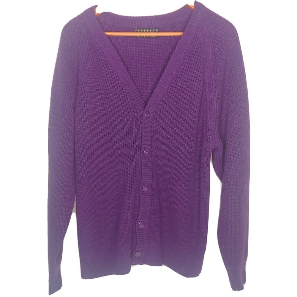 Vintage 1990s Womens L XL Purple V Neck Cardigan Sweater V Neck PurpleRetro